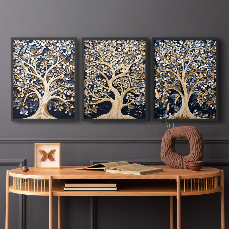 Lanscape Study  Series  XLIX  -Set Of 3 Framed Giclee Prints -Ready to Hang, 10" H x 8" W, Black