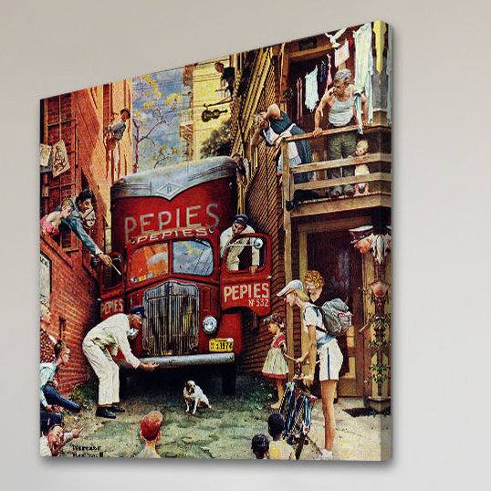 « road block » par norman rockwell, reproduction d’art sur toile tendue, H 48 po x l 48 po