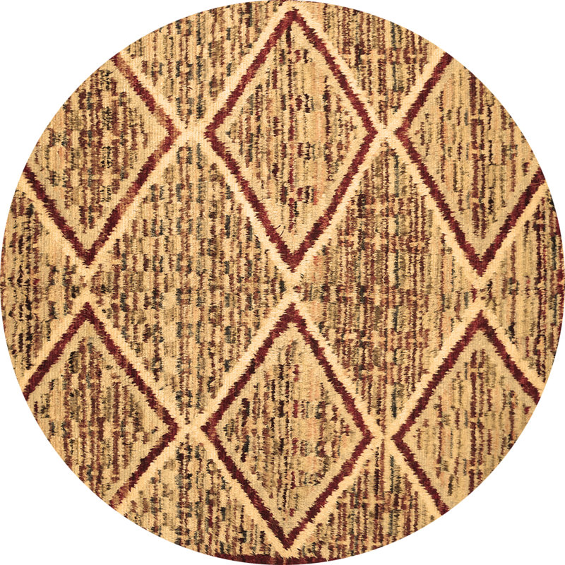 Tapis rond en laine / polyester tissé à la machine à motif géométrique beige / brun 3 pi