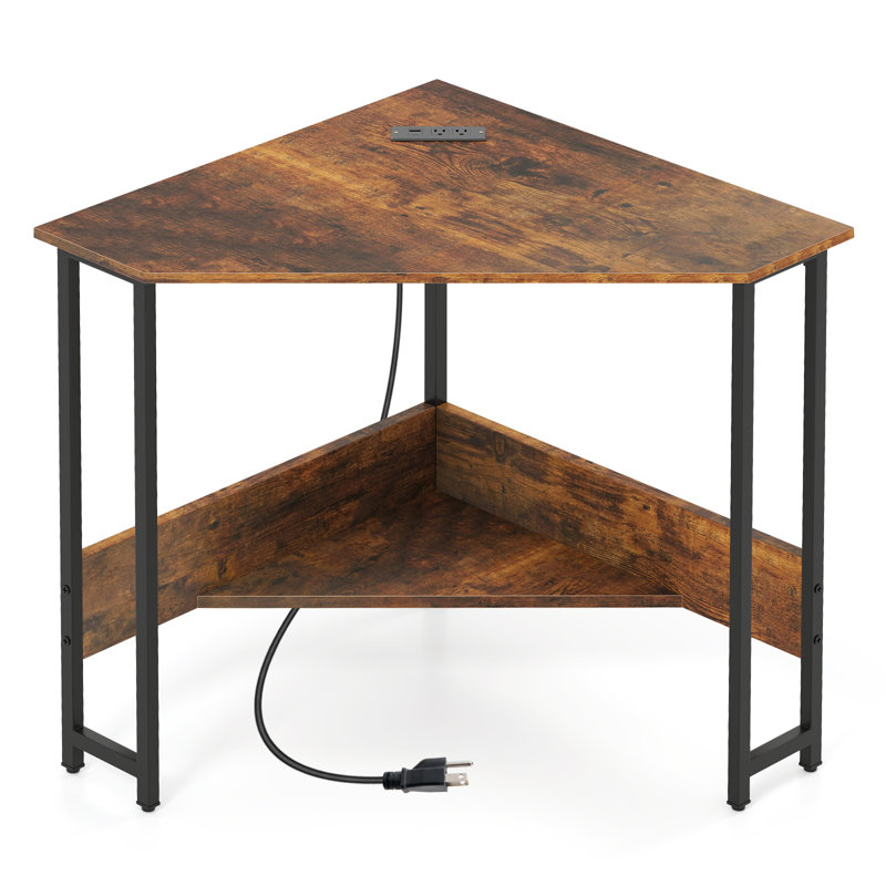 Bureau d'angle avec prises encastrées Montsalas, Brun / noir