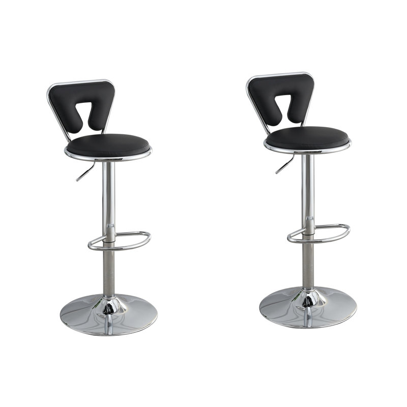 Tabouret de bar ajustable à gaz au fini noir en similicuir avec structure en métal, ensemble de 2 chaises modernes et élégantes
