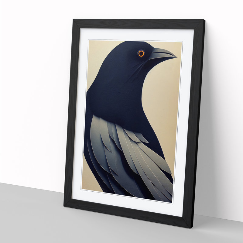 Crow Bird Art - Picture Frame Print, 64cm H x 46cm W, Black