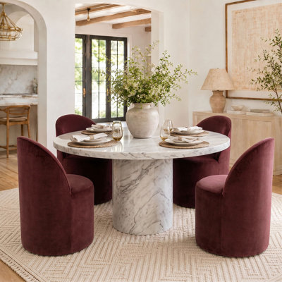 Fully Assembled Rolling Velvet Upholstered Dining Chair With Hidden Casters (Set Of 4)