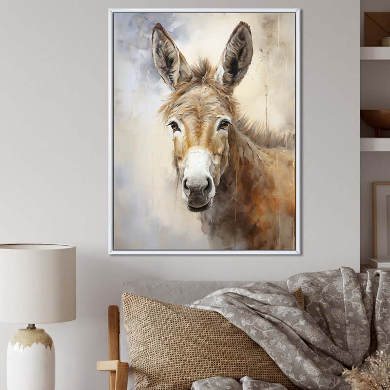 Soph sophistiqué Donkey Portrait II - Donkey, reproduction d'art sur toile encadrée, Cadre flottant blanc