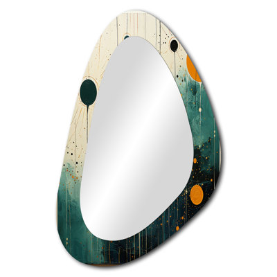 Deas coloré Mid Century Minimalist Oasis III - miroir décoratif minimaliste asymétrique, miroir mural de forme unique moderne, impression d'art en métal