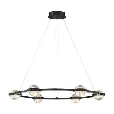 6lt LED Chandelier, Black Anodized Aluminum + Clear Seeded Ball