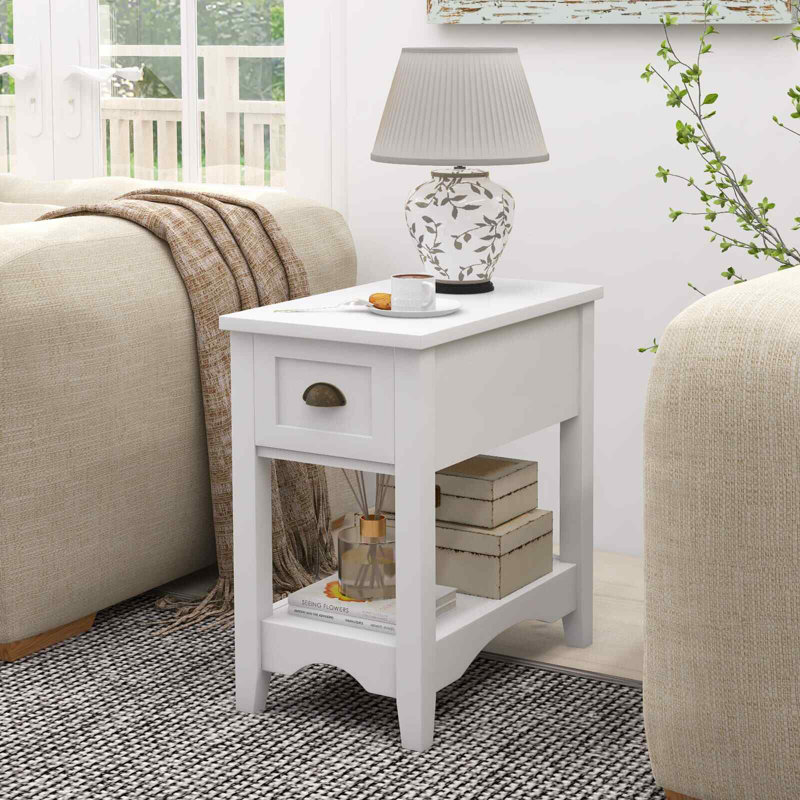 Avelar 56cm W Solid + Manufactured Wood Bedside Table, White