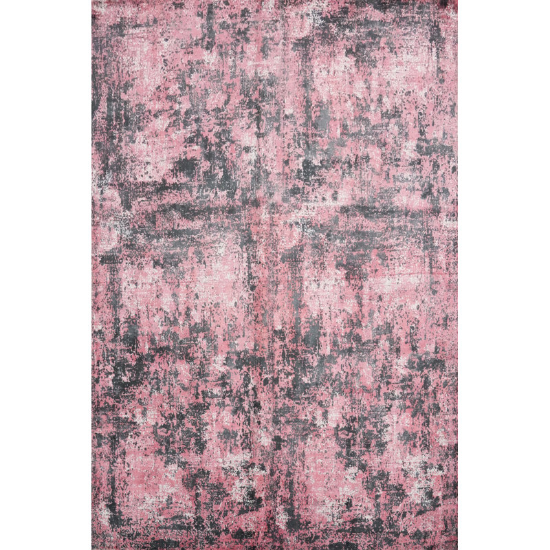 Tapis abstrait moderne délavé rose 8 x 10