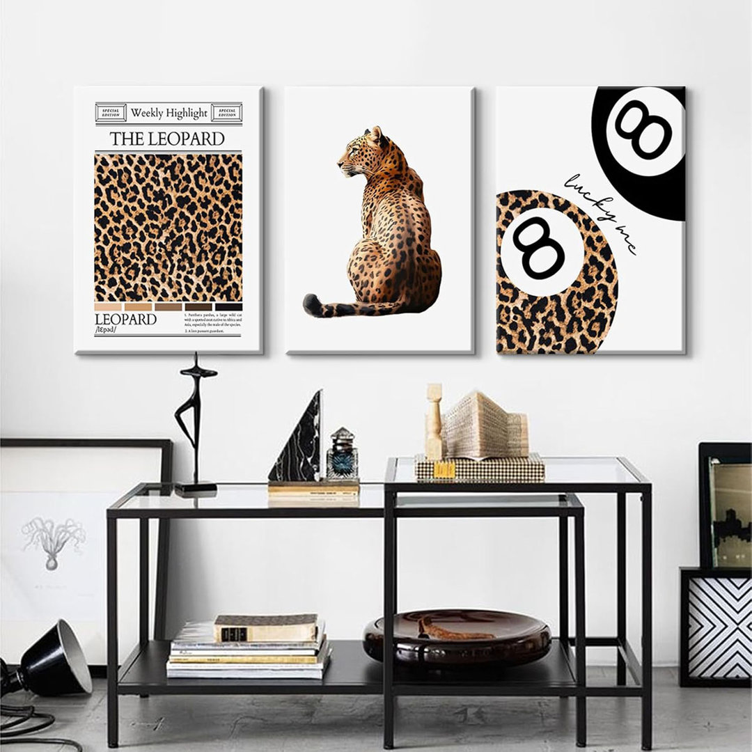 Trendy Leopard Wall Art Cheetah Print Canvas Wall Decor 8 Ball Poster Preppy Room Aesthetic Pictures Funky Coquette Vintage Prints Y2k Fashion Lucky P