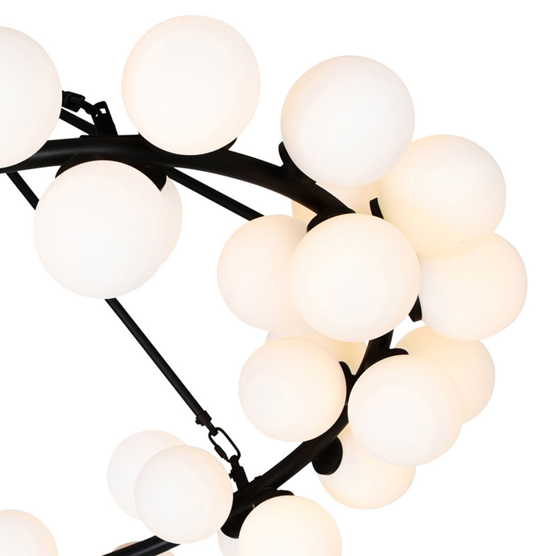 39" Black Chandelier for Living Room, Dining Room – 45-Light Statement Design with G9 Bulb Base – LED Compatible, Frosted Glass Spheres, Adjustable Chain – BACL Certified