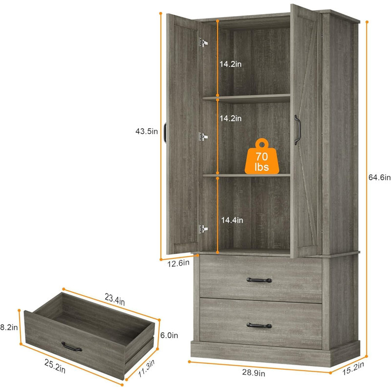 Kitchen Cabinet with Drawers and Door, Gray