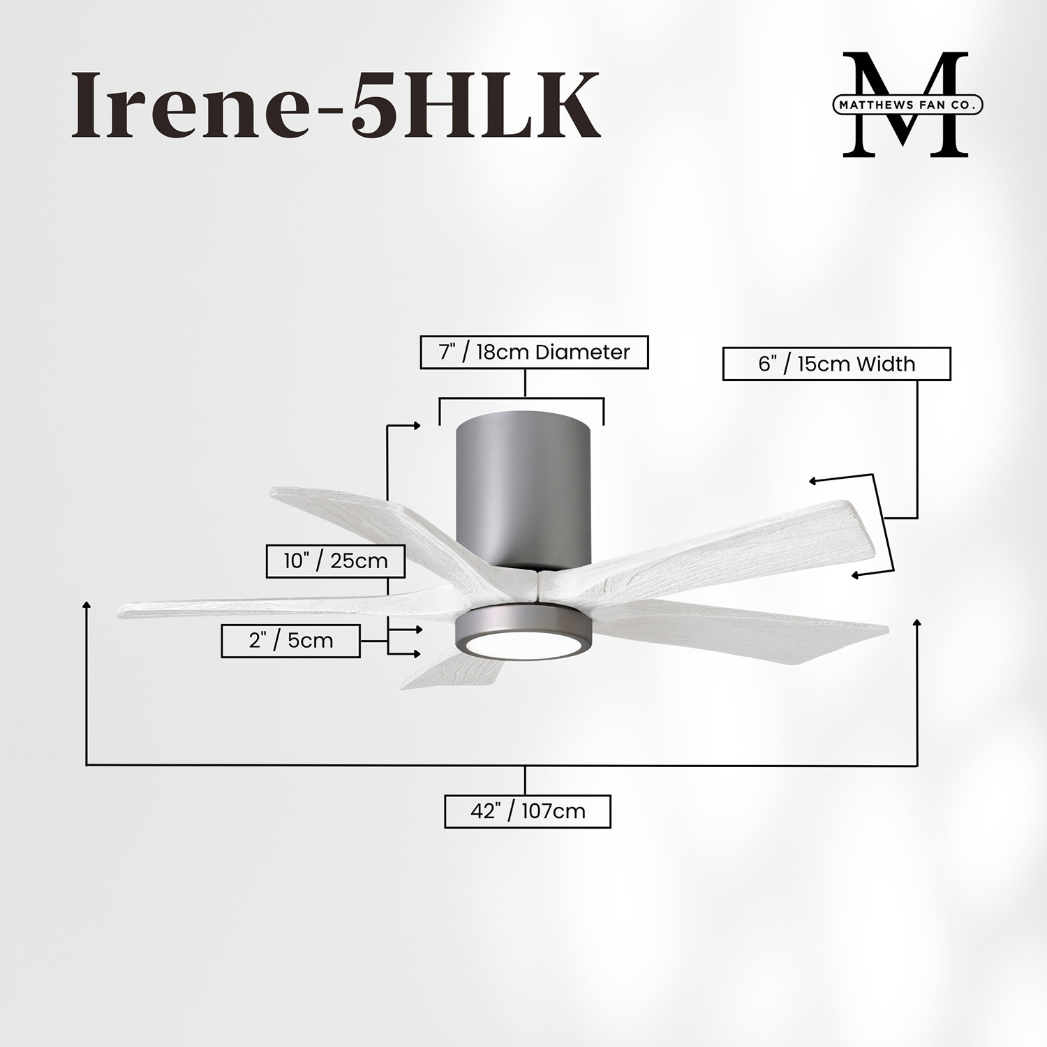Irene 60" Ceiling Fan with LED Light Kit, Brushed Nickel, Matte White, 42"