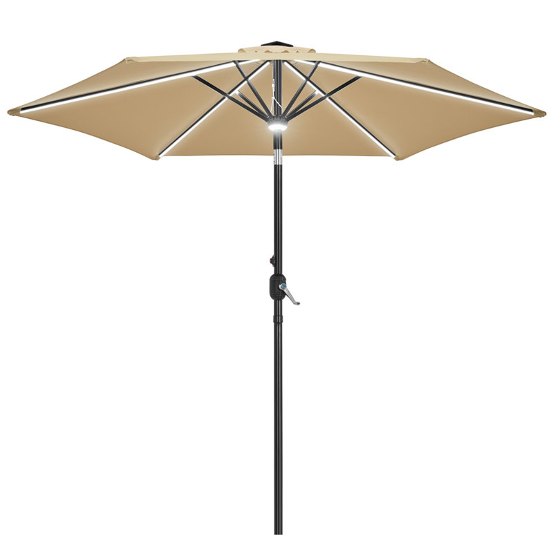 108” Solar-Powered Tilt Patio Umbrella Outdoor Parasol with Central Light, Tan