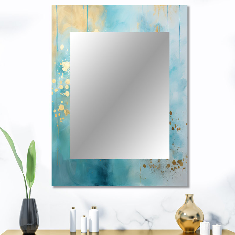 Divine Mandala Delicate Gold Gentle Turquoise IV - Boho Mandala Unique Wall Mirror, Traditional Mirror, Printed Metal Art