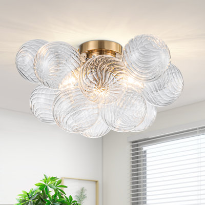 Ahona 3 - Light Dimmable Semi Flush Mount With 13 Swirled Glass Globe Bubble Ball