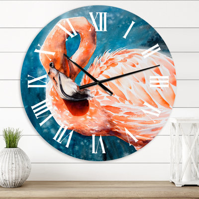 Pink Flamingos In Blue Water II - Farmhouse wall clock