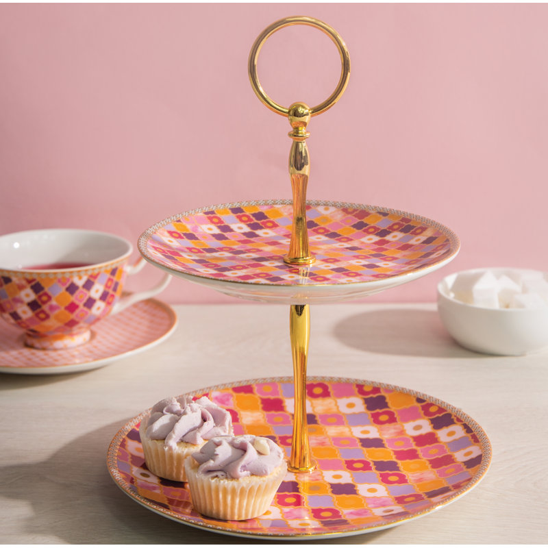 Teas & C's Kasbah Ceramic Tiered Stand, Pink