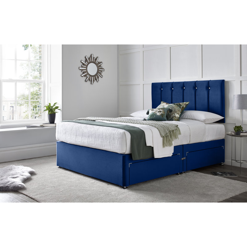 Monatuk Divan Bed with 24" Headboard on Struts, Small Single (2'6), Blue, No Drawers