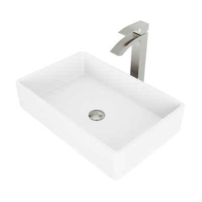 Magnolia 21" L x 14" W x 5" H Rectangular White Matte Stone Vessel Bathroom Sink with 12" H Faucet