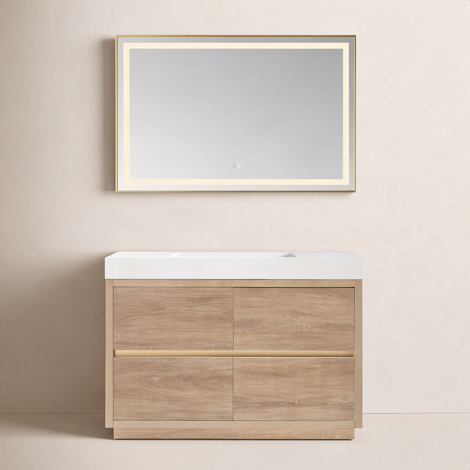 Beira 48'' Single Bathroom Vanity, North American Oak, White