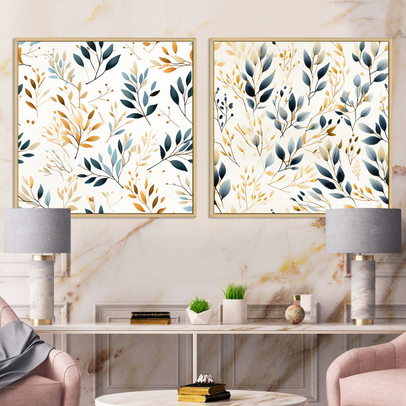 Ulverst - Ensemble de 2 collages carrés floral et botanique, H 36 po x l 73 po, Cadre flottant brun
