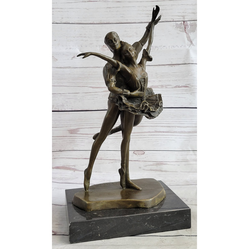 Bronze Ballet Dancers Sculpture on Black Marble Base