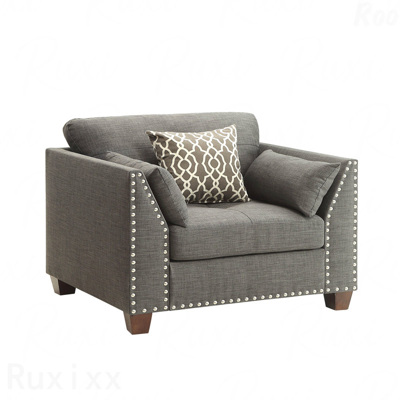 Tissu léger en lin gris anthracite idéal pour les patios d'extérieur, chaise rembourrée avec 3 coussins