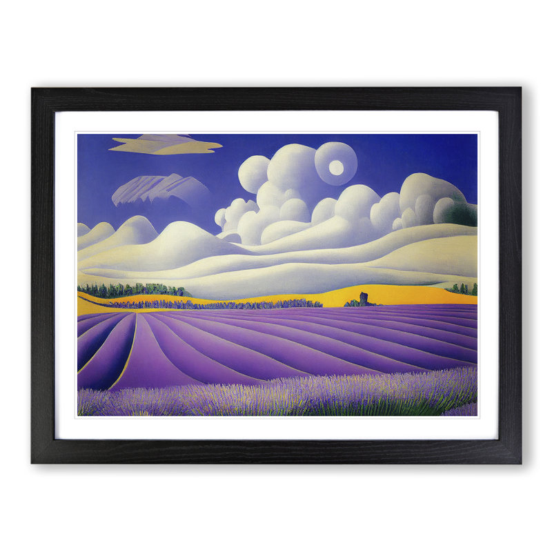 Delicious Lavender Flower Field - Single Picture Frame Painting, 25cm H x 34cm W x 2cm D, Black