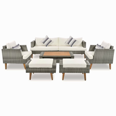 6-Pieces All Weather PE Wicker Sofa Set, Outdoor Rattan Sofa With Double Cushions,  Legs  Table Top