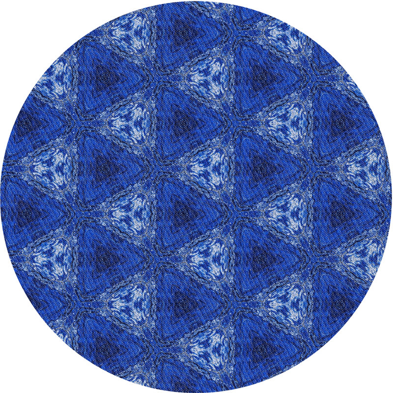 Tapis décoratif bleu géométrique, Rond 7 pi