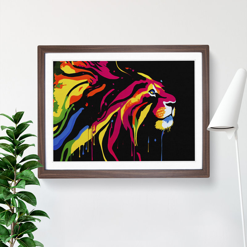 Technicolour Lion Abstract 1 Piece Single Picture Frame Wall Art, 25cm H x 34cm W x 2cm D, Brown