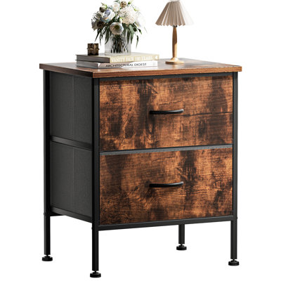 Nightstand, Small Dresser for Bedroom, End Table with 2 Fabric Drawer Bedside Closet by Mercer41