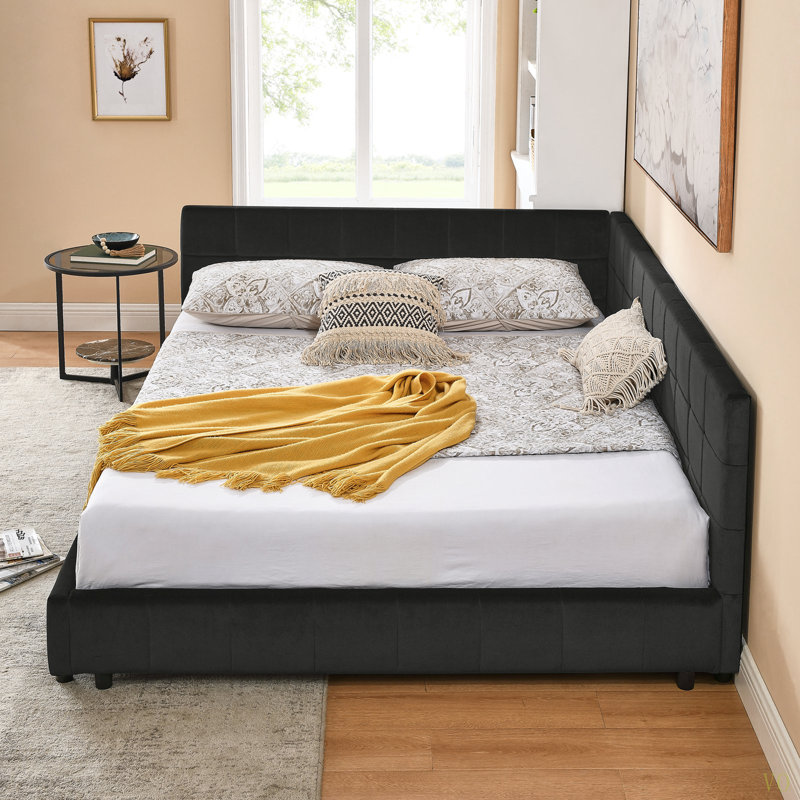 Queen Size Upholstered Tufted Bed Frame, Sofa Bed Frame With Comfortable Backrest And Armrests, Queen Size Bed For Bedroom, Living Room,Velvet(85.5''*64.5''*30.5'')