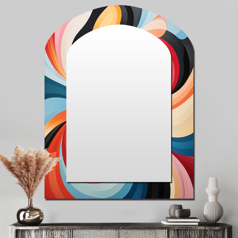 Opt Art Chromatic Elixir VII - Op Art Arch Unique Wall Mirror, Modern Asymmetrical Mirror, Printed Metal Art, 43" x 33"