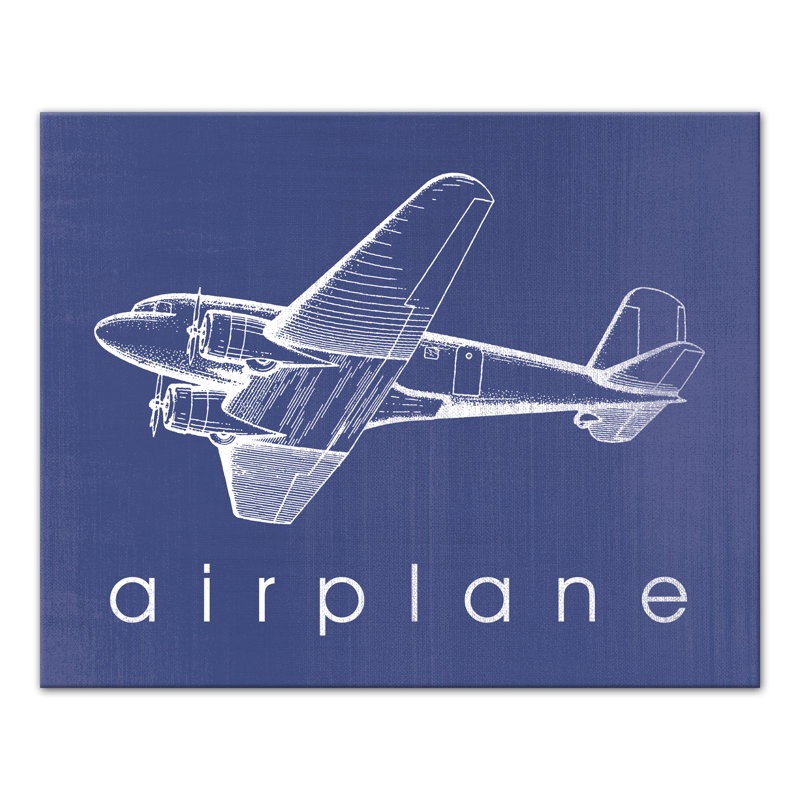 Art sur toile croquis avion Flara, H 16 po x l 20 po x P 1,25 po, Bleu