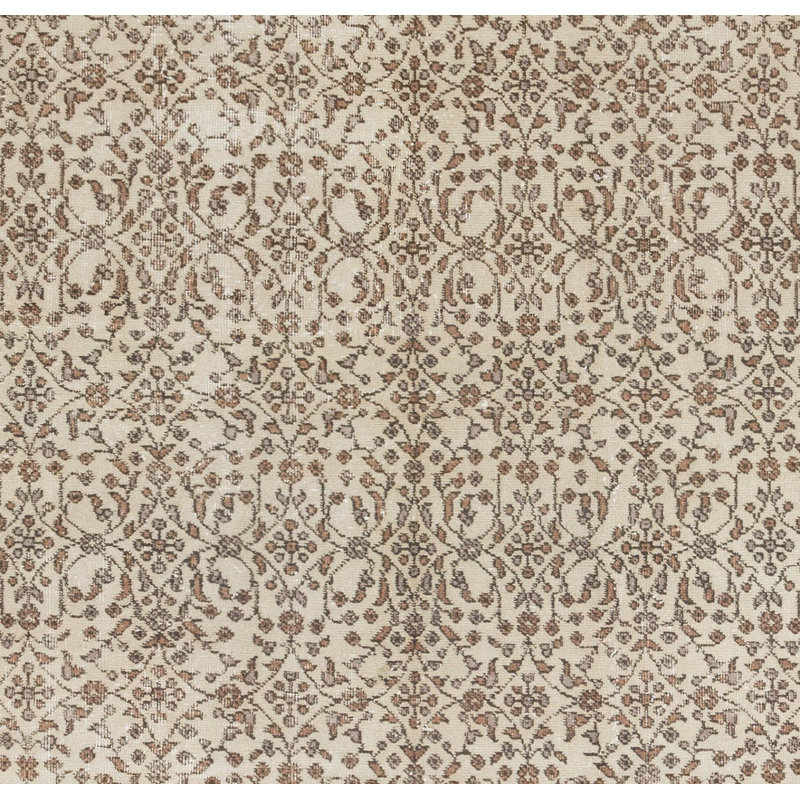 Tapis turc rétro fait à la main avec motif floral Oushak