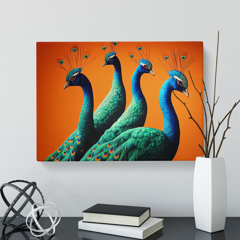 Four Peacocks - Wrapped Canvas, 40cm H x 60cm W x 3cm D
