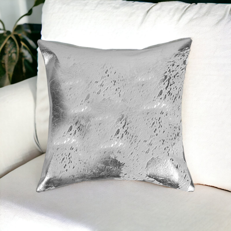 18" Abstract Cowhide Throw Pillow, Gray/Silver
