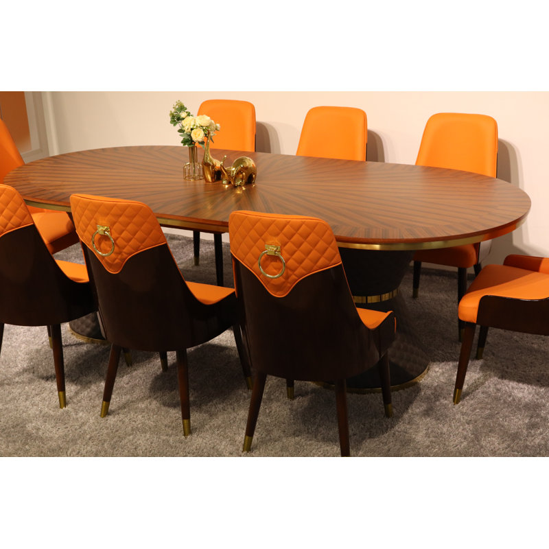 9 Pieces Vogue Lux Rectangular Dining Set, Orange