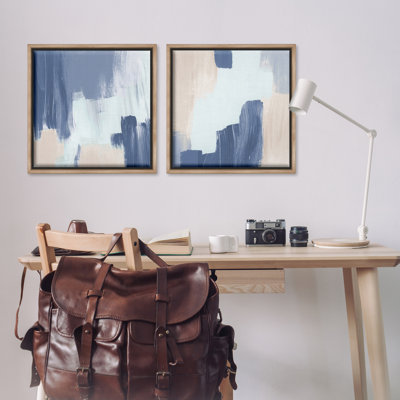 «Restless Blue Brush Strokes», ensemble de 2 toiles flottantes encadrées par Lucille Price