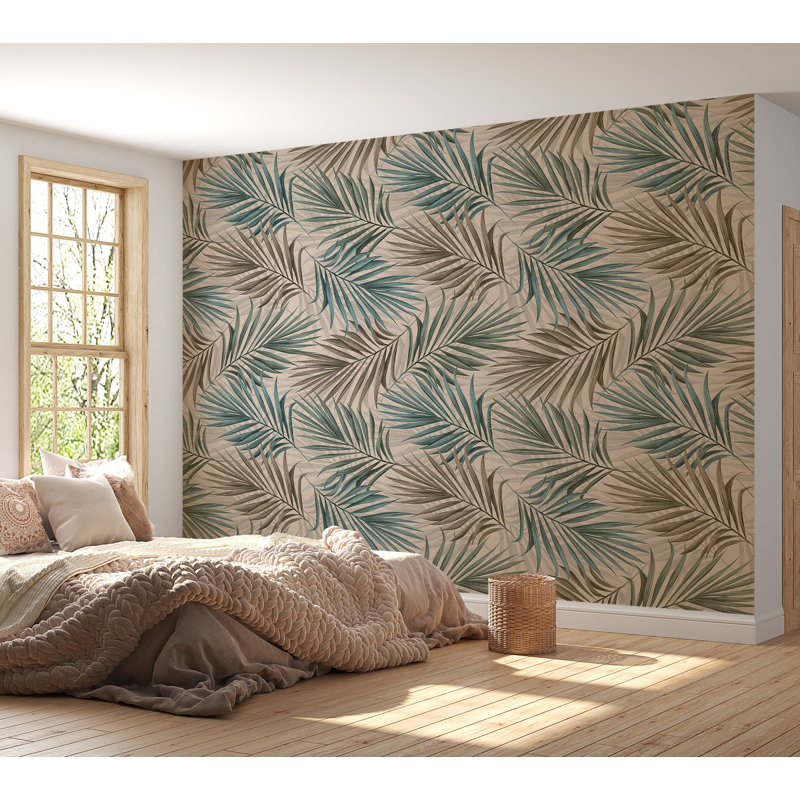 Peel & Stick Botanical Wall Mural - Repeating Leaf Pattern, 41" L x 57" W