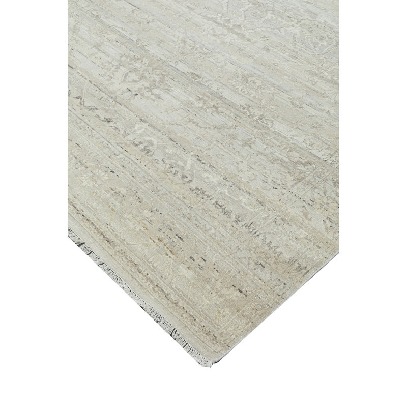 High-Quality Hand-Knotted Ivory And Beige Area Rug, Rectangle 10' x 14'