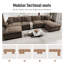 Canapé modulaire de 150 po avec 2 repose-pieds, surdimensionné et profond en chenille avec garniture cloutée-1345440175-1345440162
