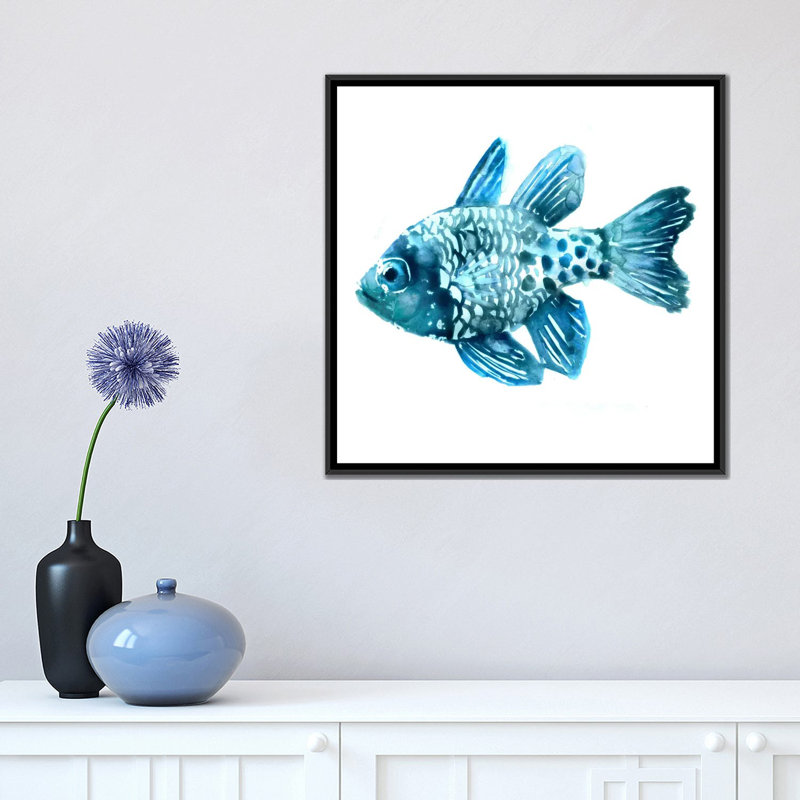 « fish ii », impression sur toile, H 18 po x l 18 po x P 1,5 po, Toile avec cadre flottant noir, Pas de tapis