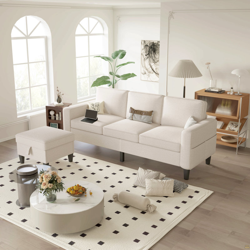 78" Reversible Modular Sectional Sofa With Storage Ottoman