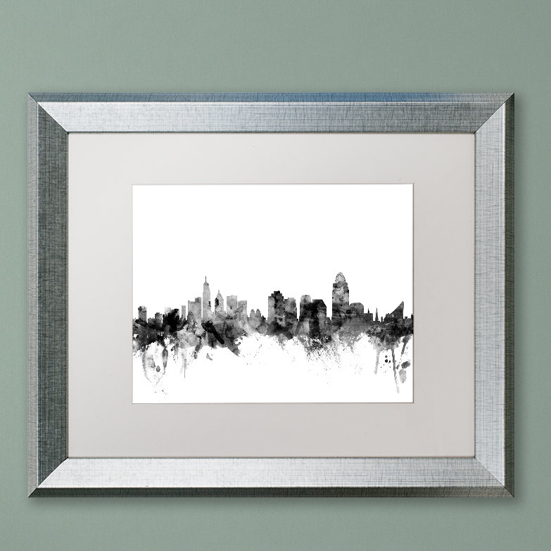 « cincinnati horizon b&w », impression encadrée, H 16 po x l 20 po x P 0,5 po, Blanc