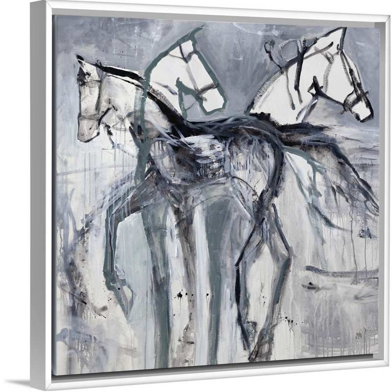 « pluie show day », peinture sur toile, H 13,7 po x l 13,7 po x p 1,75 po, Cadre flottant blanc