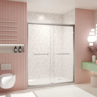Shower Doors Glass Sliding,Semi-Frameless,1/4" Inch Sgcc Tempered Glass,Stainless Steel Pull Handle,Tempered Glass,Easy to Clean