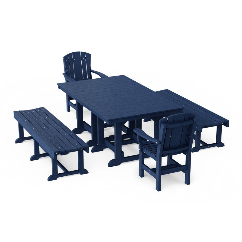 Heritage 5-Piece Rectangular Dining Set With Benches, Patriot Blue