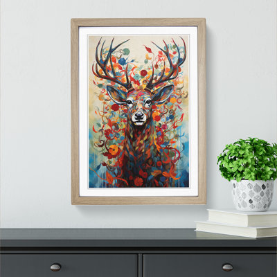Stag Orphism No.3 - Single Picture Frame Print on Wood
